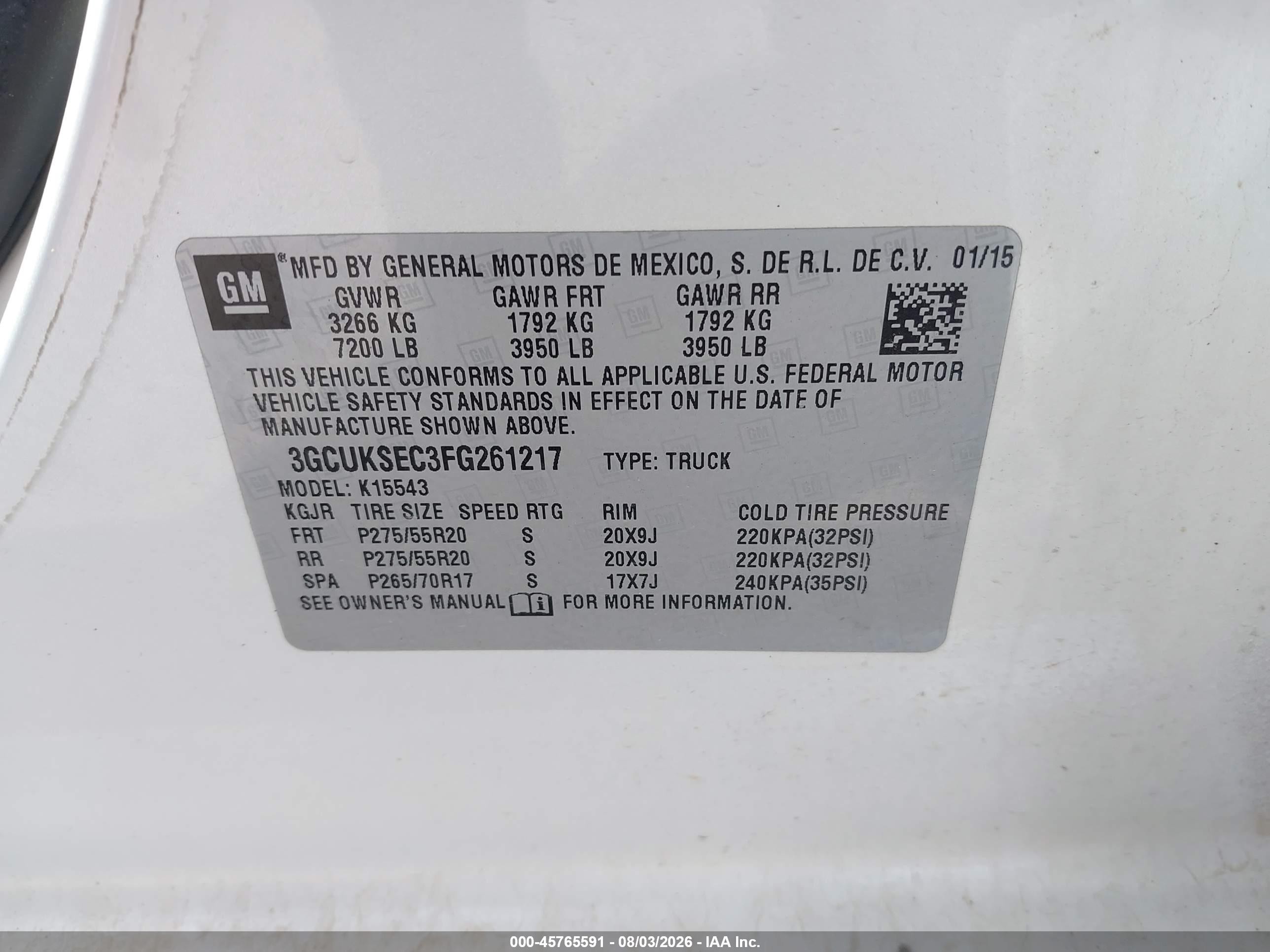2015 Chevrolet Silverado 1500 Ltz White vin: 3GCUKSEC3FG261217