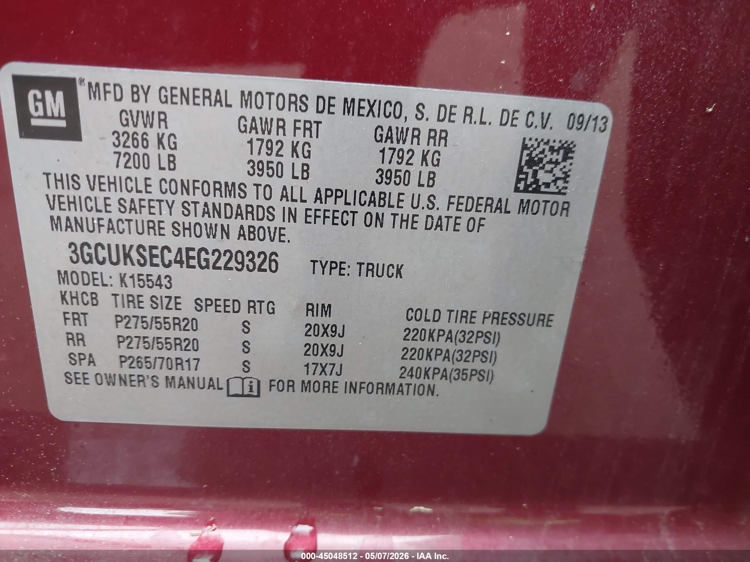 2014 Chevrolet Silverado 1500 2lz Burgundy vin: 3GCUKSEC4EG229326