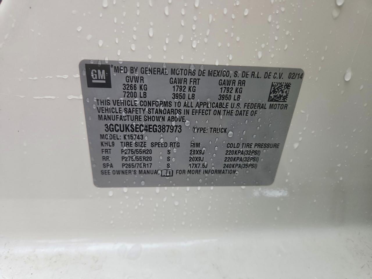 2014 Chevrolet Silverado K1500 Ltz White vin: 3GCUKSEC4EG387973