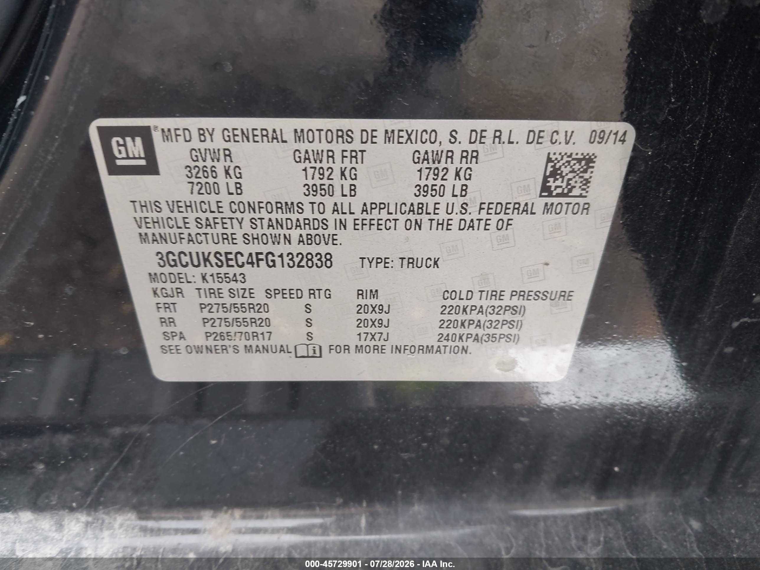 2015 Chevrolet Silverado 1500 Ltz Black vin: 3GCUKSEC4FG132838