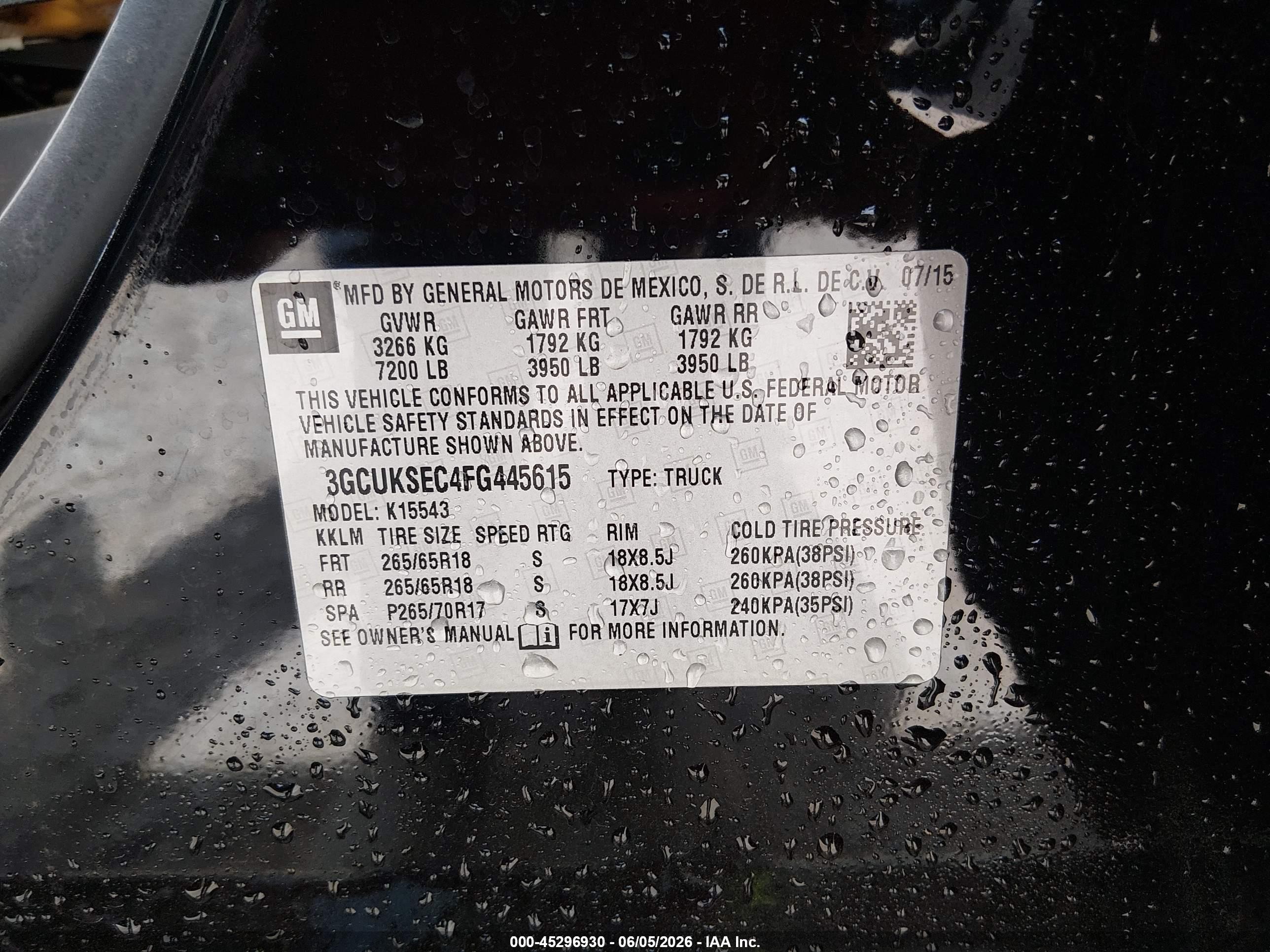 2015 Chevrolet Silverado 1500 2lz Черный vin: 3GCUKSEC4FG445615