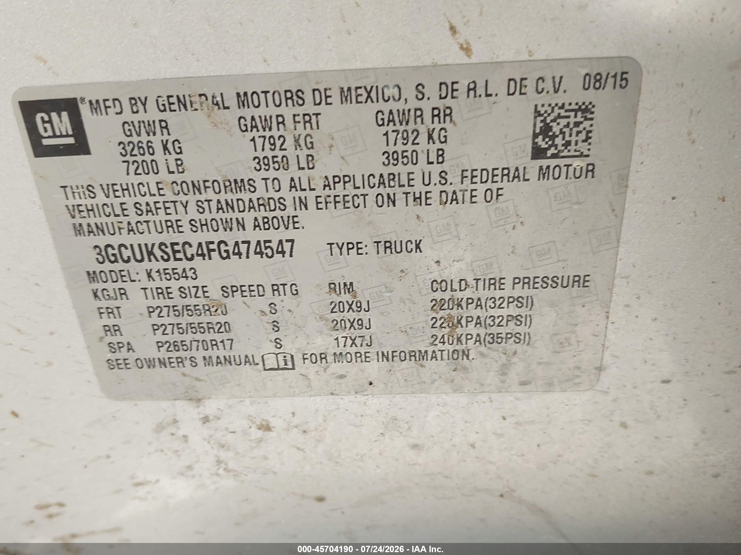 2015 Chevrolet Silverado 1500 Ltz Silver vin: 3GCUKSEC4FG474547