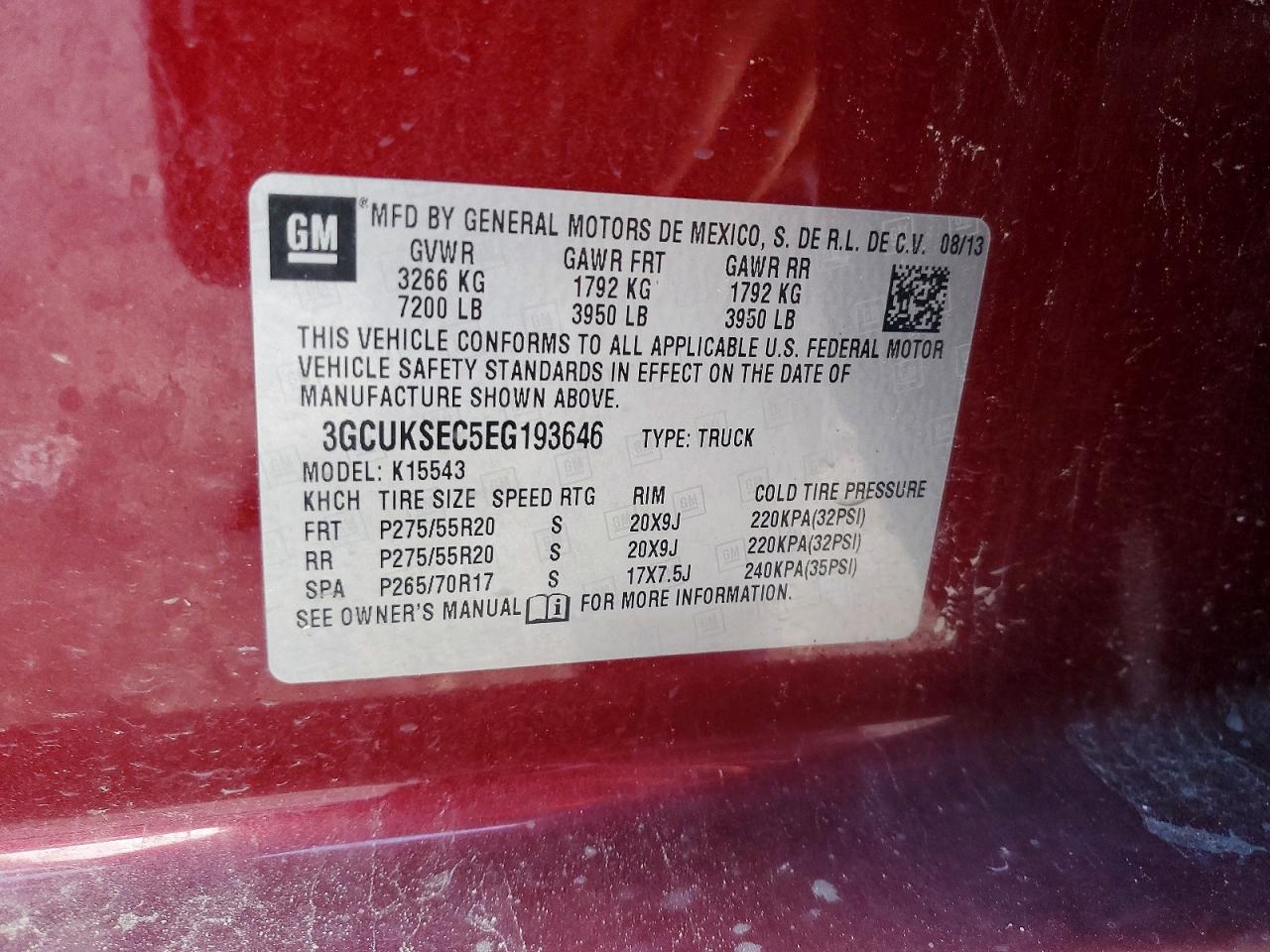 2014 Chevrolet Silverado K1500 Ltz Maroon vin: 3GCUKSEC5EG193646