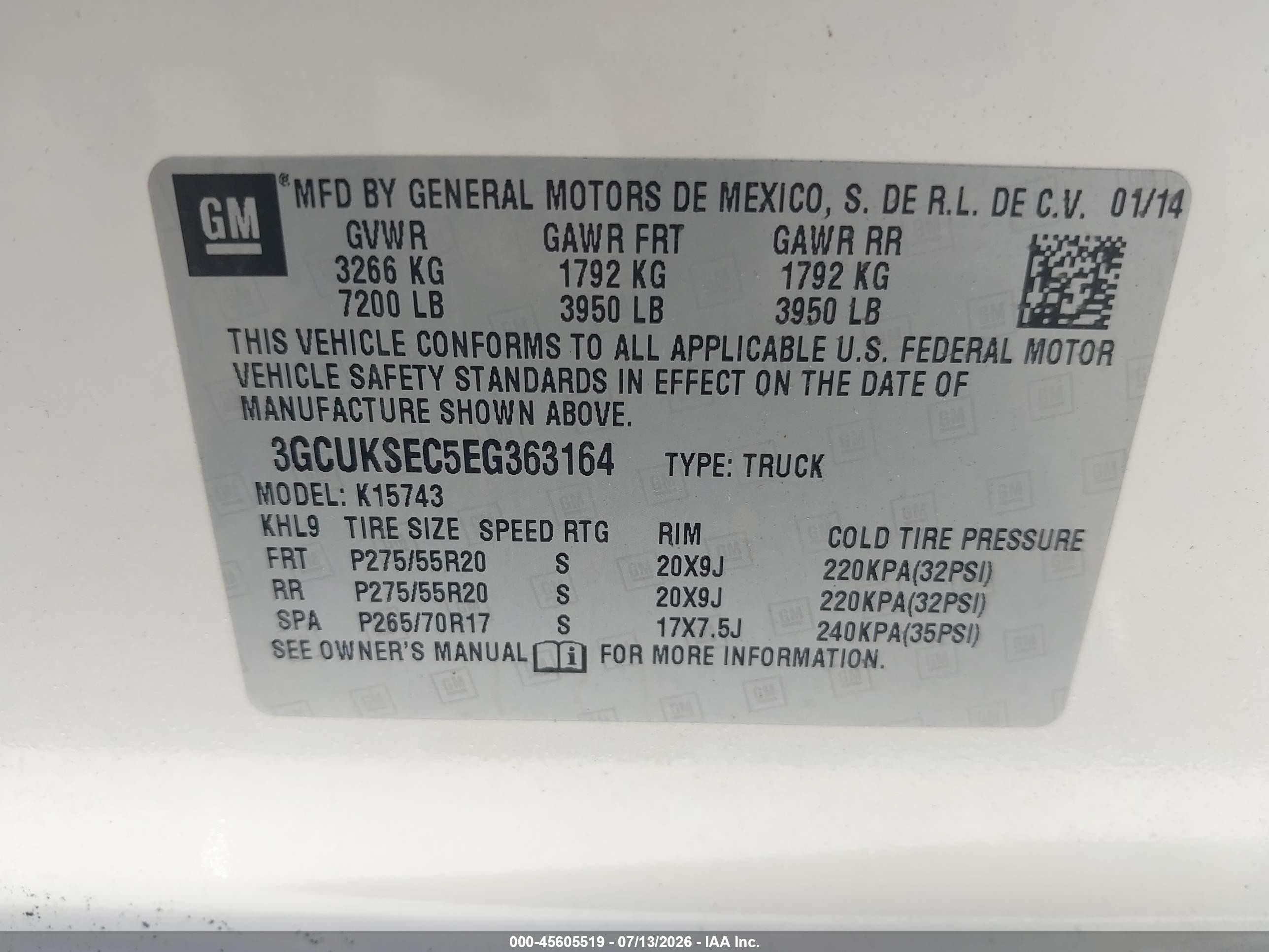 2014 Chevrolet Silverado 1500 Ltz White vin: 3GCUKSEC5EG363164