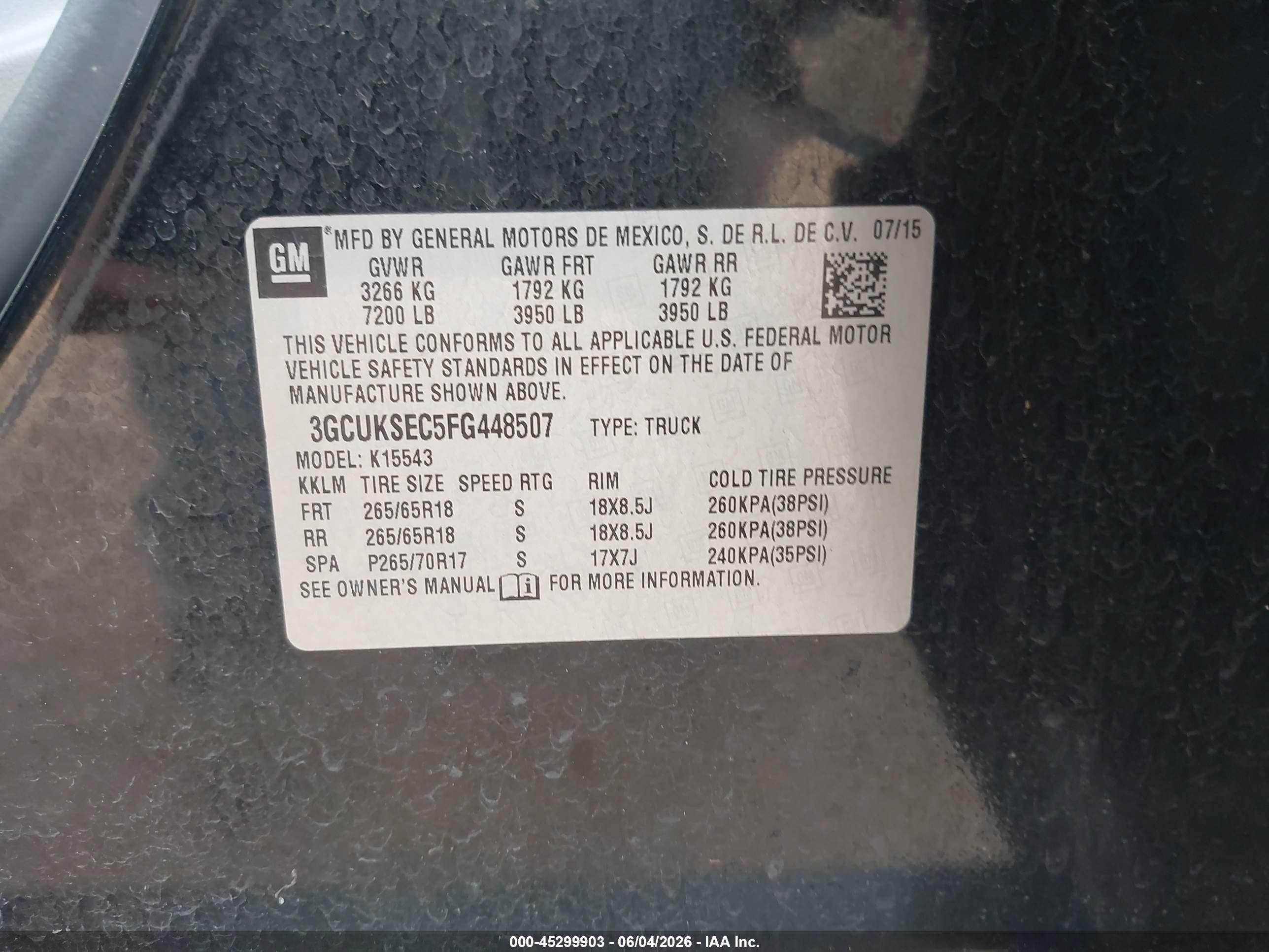 2015 Chevrolet Silverado 1500 2lz Black vin: 3GCUKSEC5FG448507