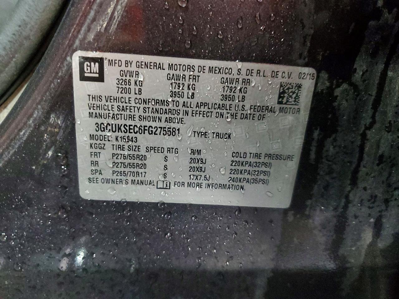 2015 Chevrolet Silverado K1500 Ltz Серый vin: 3GCUKSEC6FG275581