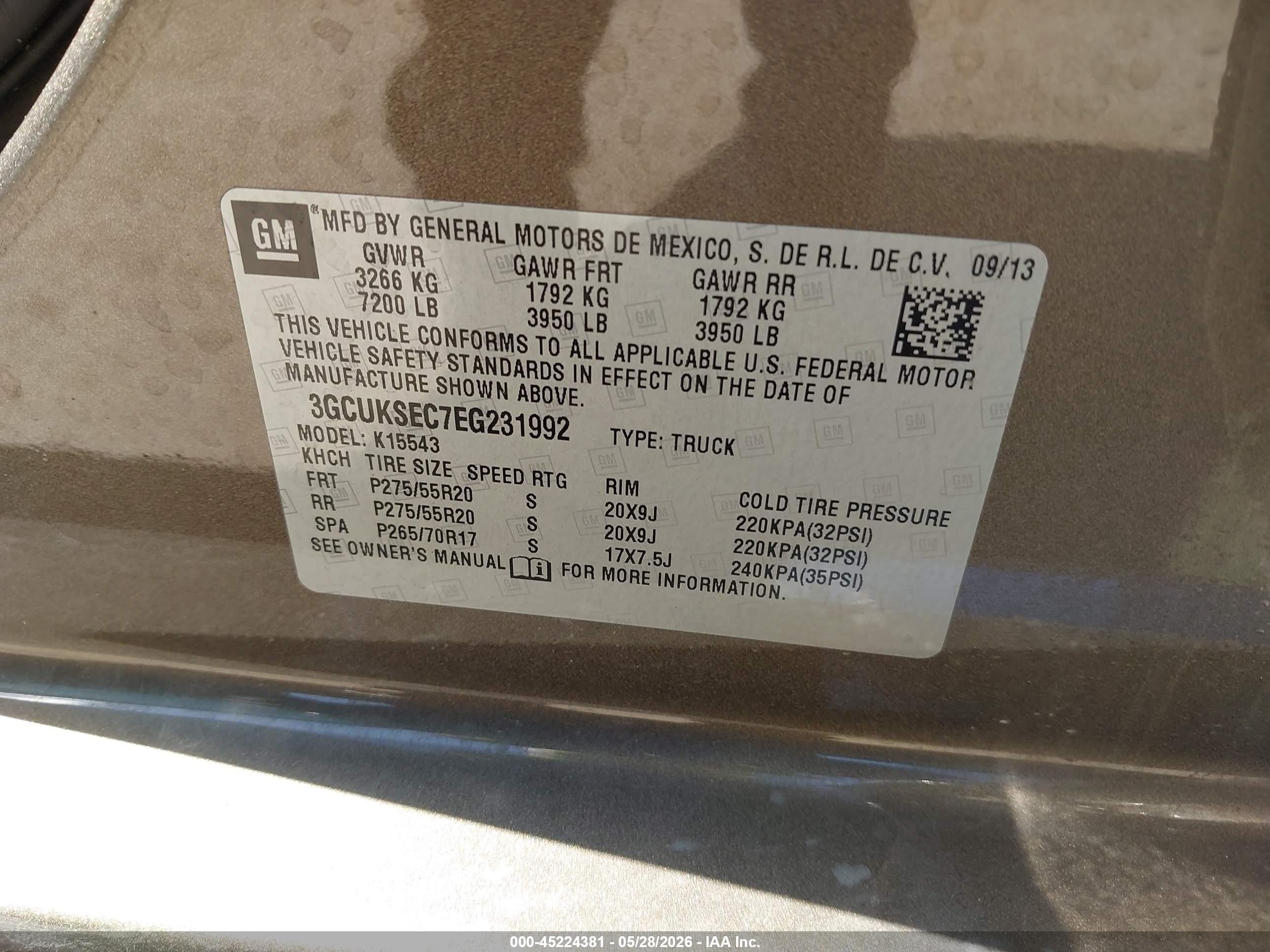 2014 Chevrolet Silverado 1500 1lz Brown vin: 3GCUKSEC7EG231992