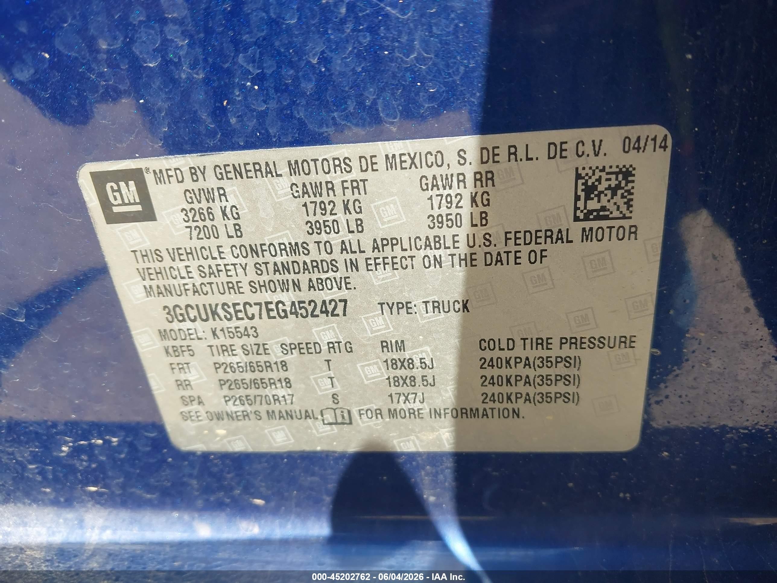 2014 Chevrolet Silverado 1500 2lz Blue vin: 3GCUKSEC7EG452427