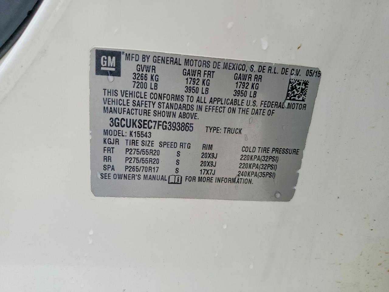 2015 Chevrolet Silverado K1500 Ltz White vin: 3GCUKSEC7FG393865