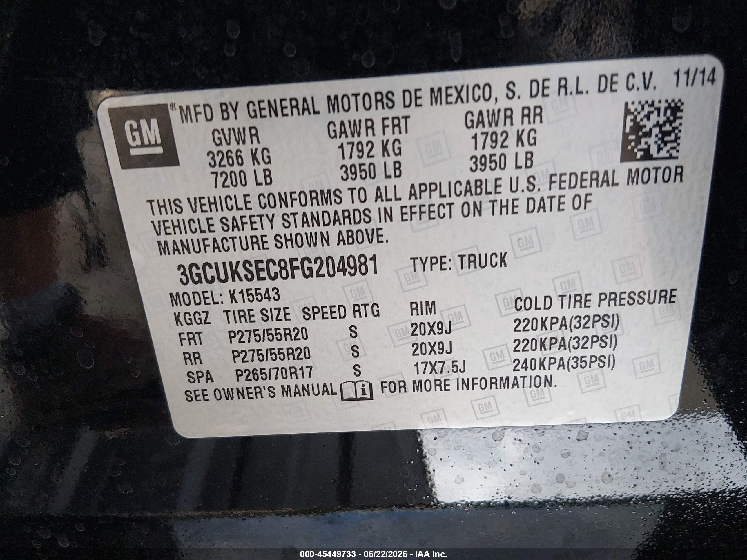 2015 Chevrolet Silverado 1500 Ltz Black vin: 3GCUKSEC8FG204981