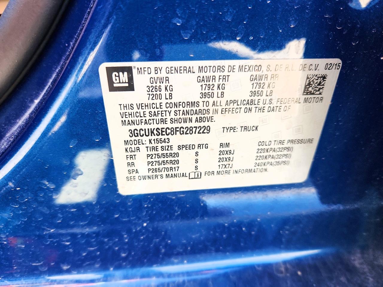 2015 Chevrolet Silverado K1500 Ltz Blue vin: 3GCUKSEC8FG287229