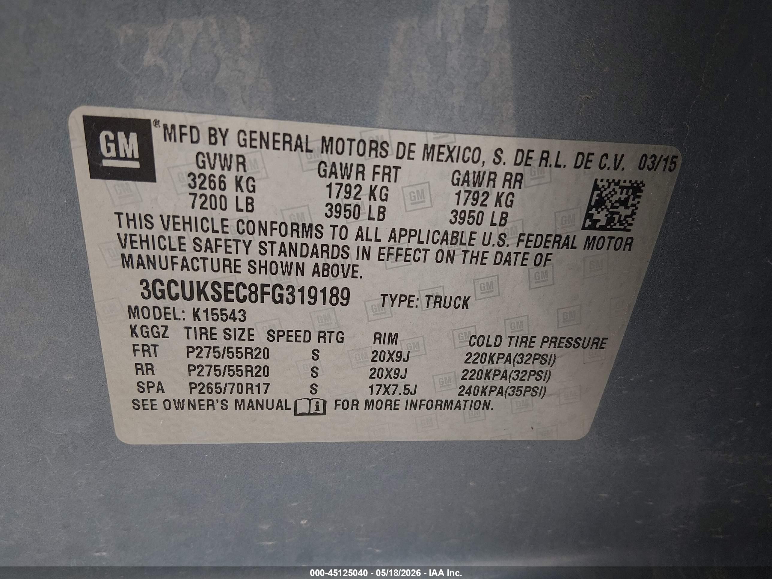 2015 Chevrolet Silverado 1500 1lz Light Blue vin: 3GCUKSEC8FG319189