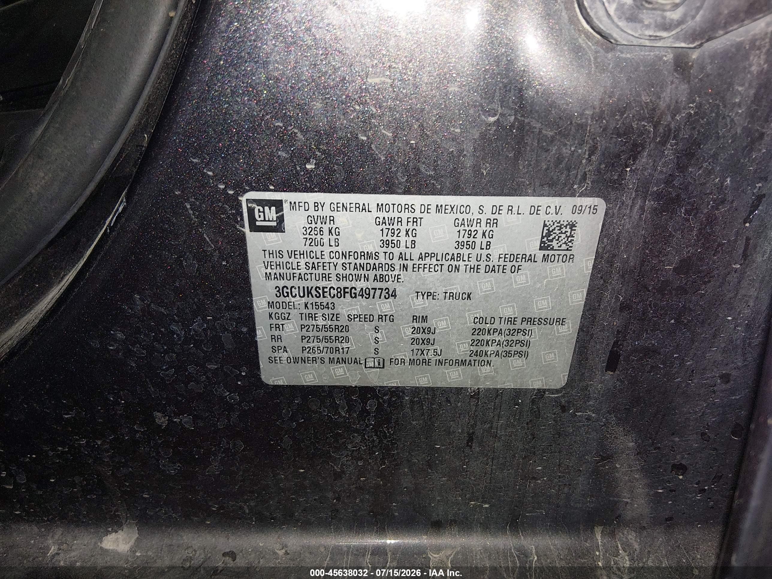 2015 Chevrolet Silverado 1500 Ltz Серый vin: 3GCUKSEC8FG497734