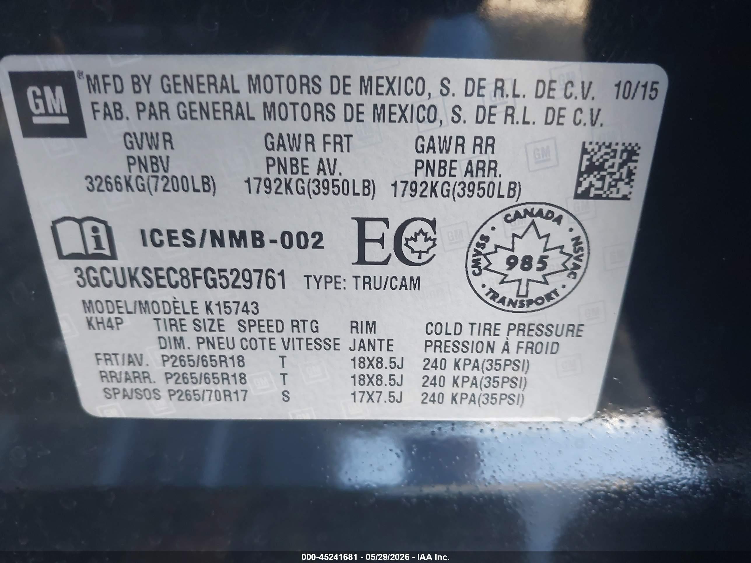 2015 Chevrolet Silverado 1500 1lz/2lz Черный vin: 3GCUKSEC8FG529761