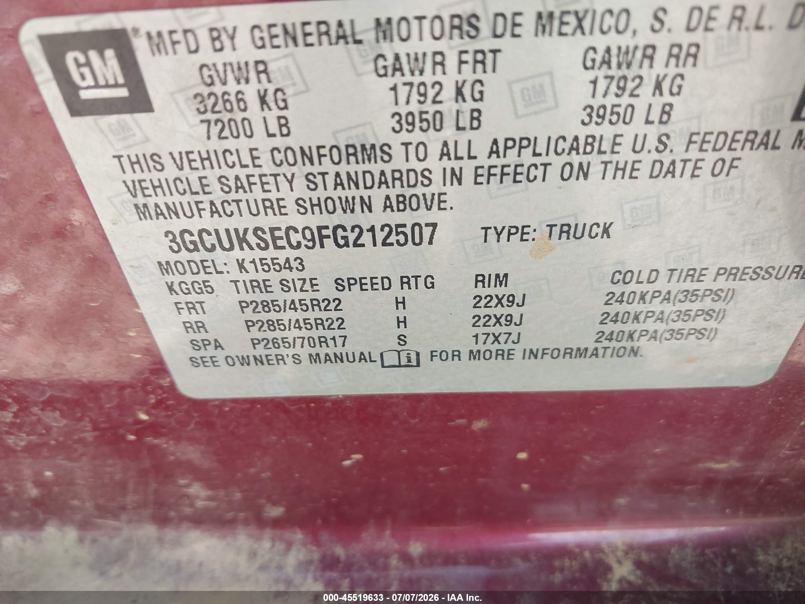 2015 Chevrolet Silverado 1500 Ltz Бордовый vin: 3GCUKSEC9FG212507