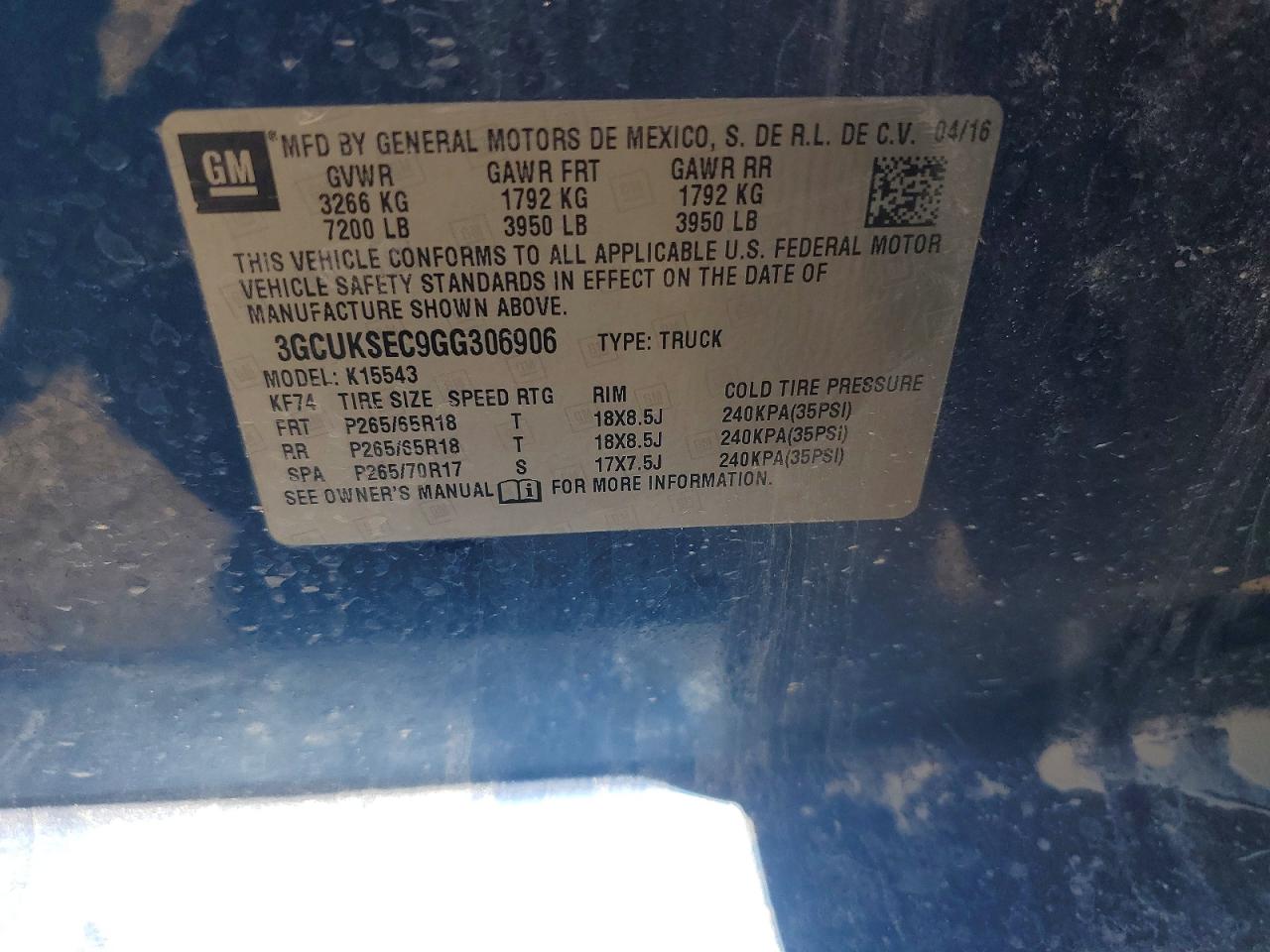 2016 Chevrolet Silverado K1500 Ltz Blue vin: 3GCUKSEC9GG306906