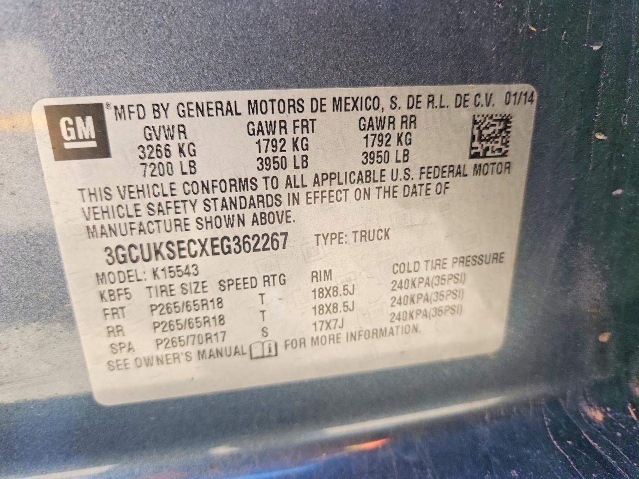 2014 Chevrolet Silverado K1500 Ltz Teal vin: 3GCUKSECXEG362267