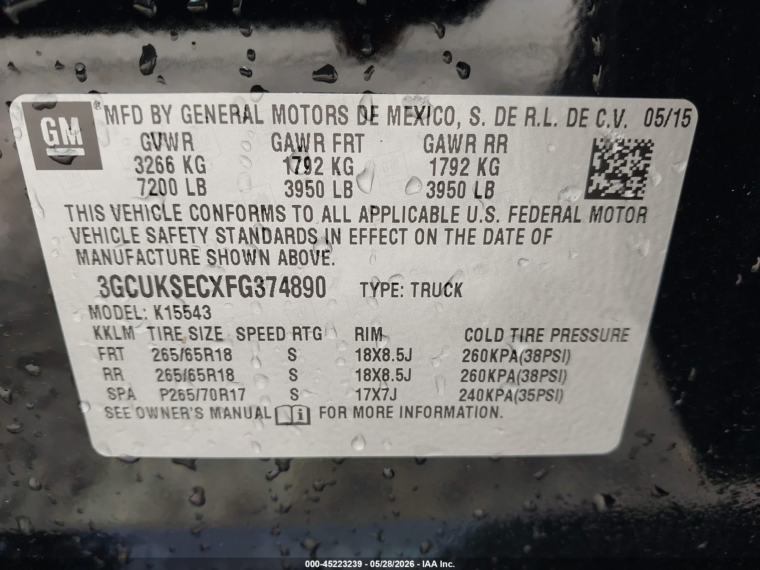 2015 Chevrolet Silverado 1500 2lz Black vin: 3GCUKSECXFG374890