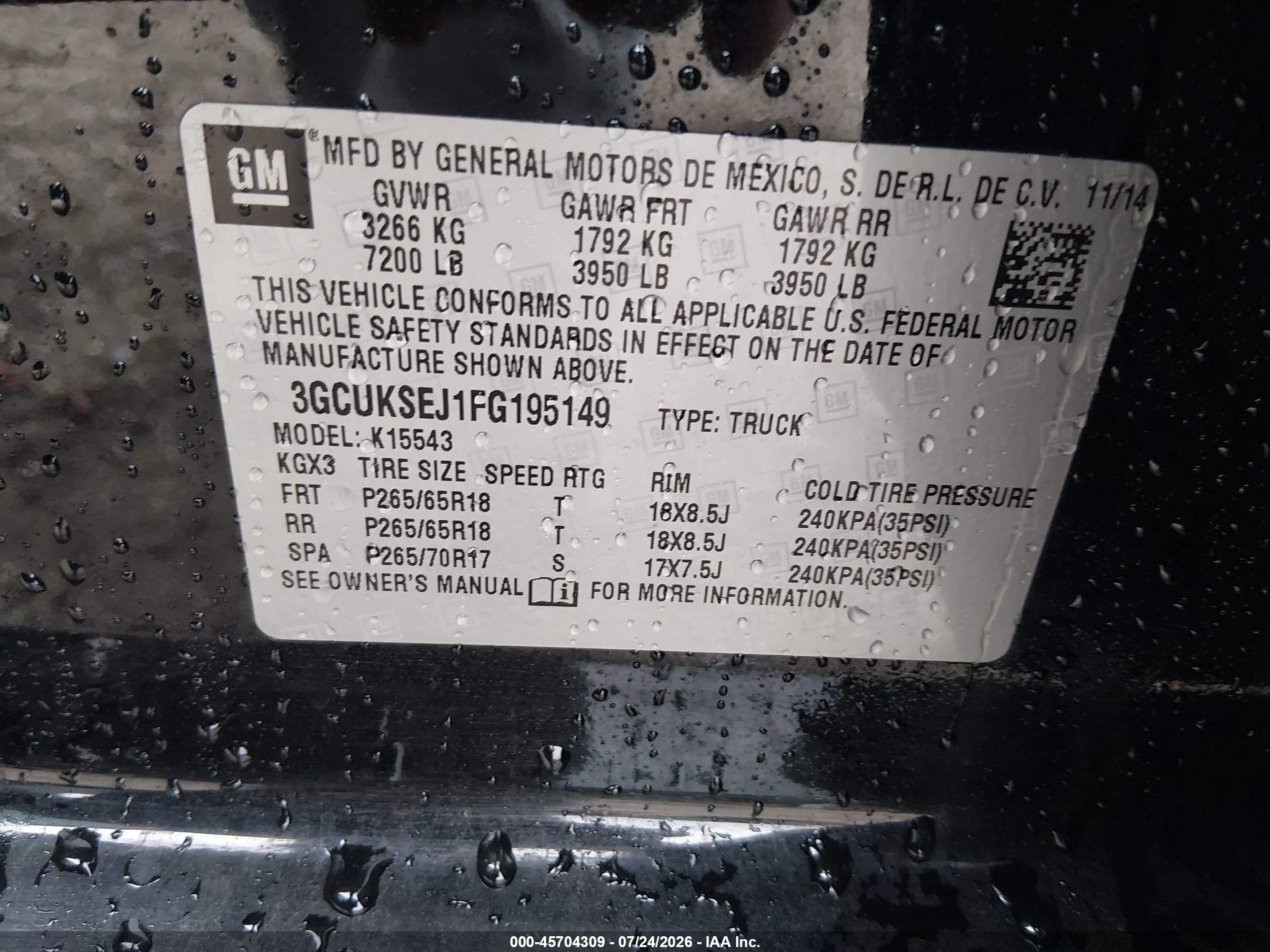 2015 Chevrolet Silverado 1500 Ltz Black vin: 3GCUKSEJ1FG195149