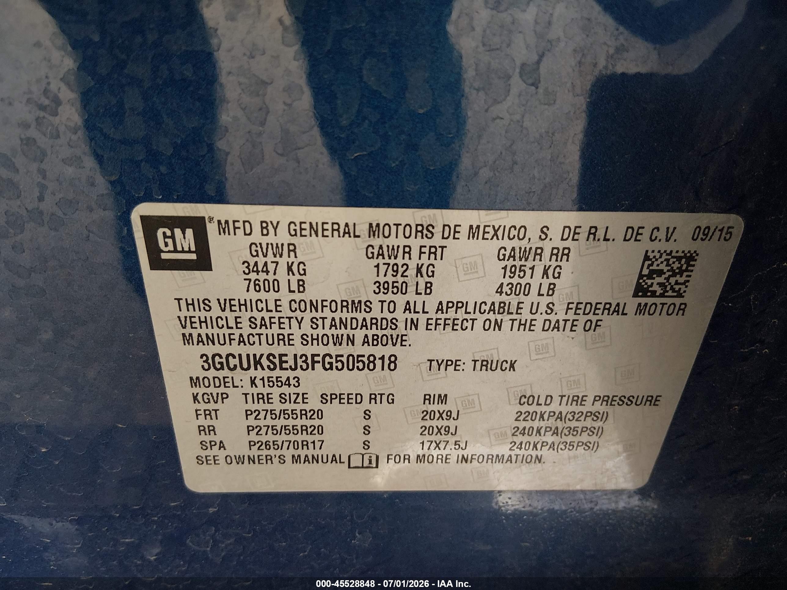 2015 Chevrolet Silverado 1500 Ltz Blue vin: 3GCUKSEJ3FG505818