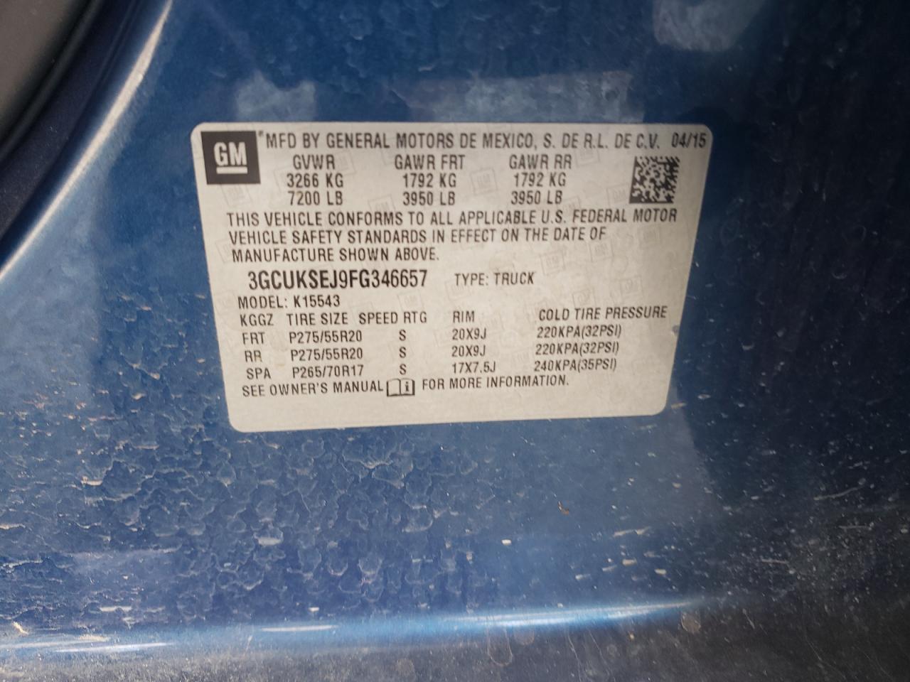 2015 Chevrolet Silverado K1500 Ltz Blue vin: 3GCUKSEJ9FG346657