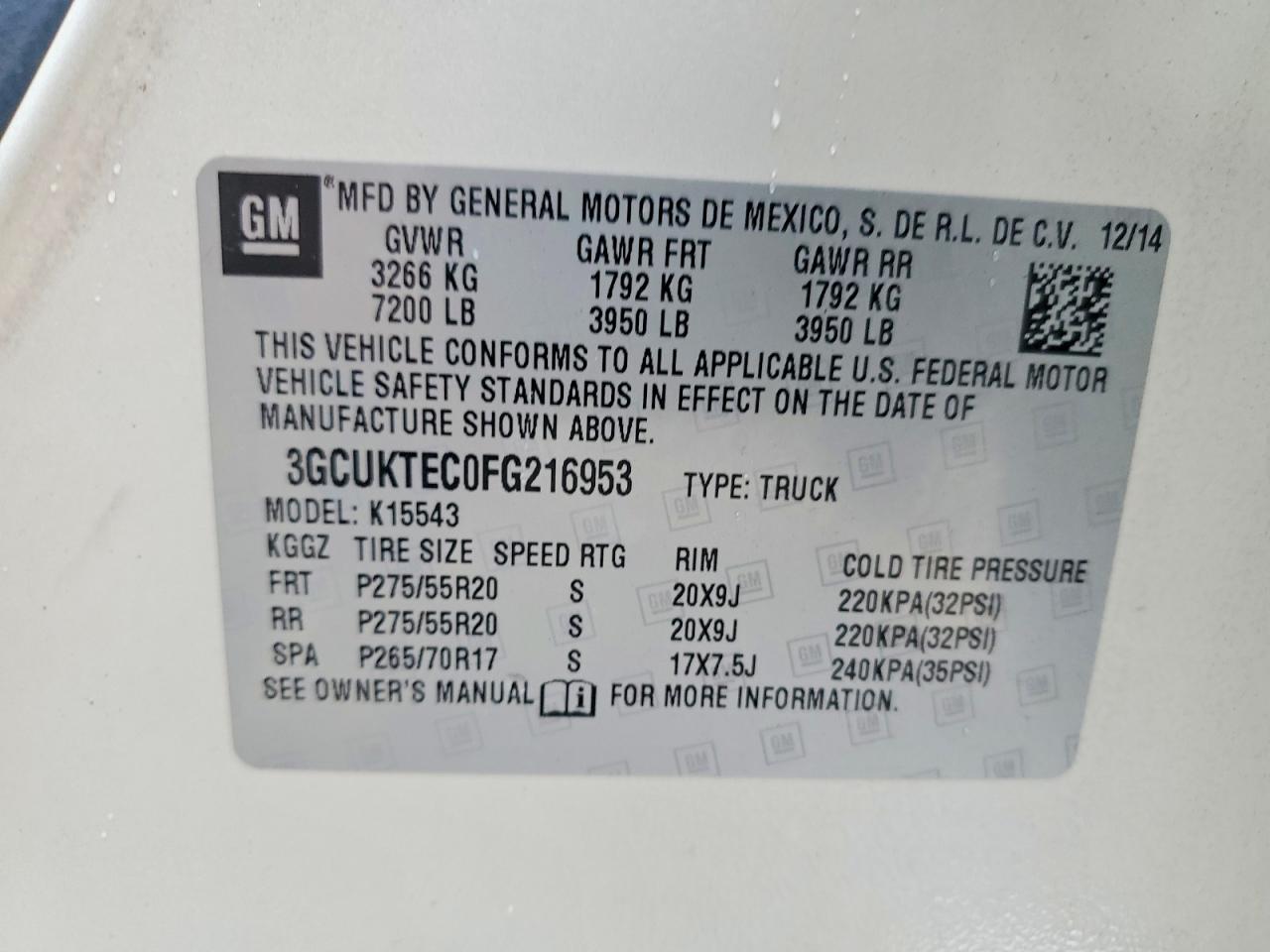 2015 Chevrolet Silverado K1500 High Country White vin: 3GCUKTEC0FG216953