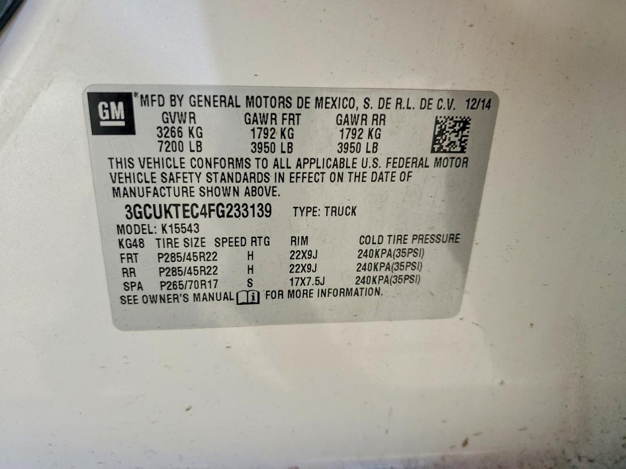 2015 Chevrolet Silverado K1500 High Country White vin: 3GCUKTEC4FG233139