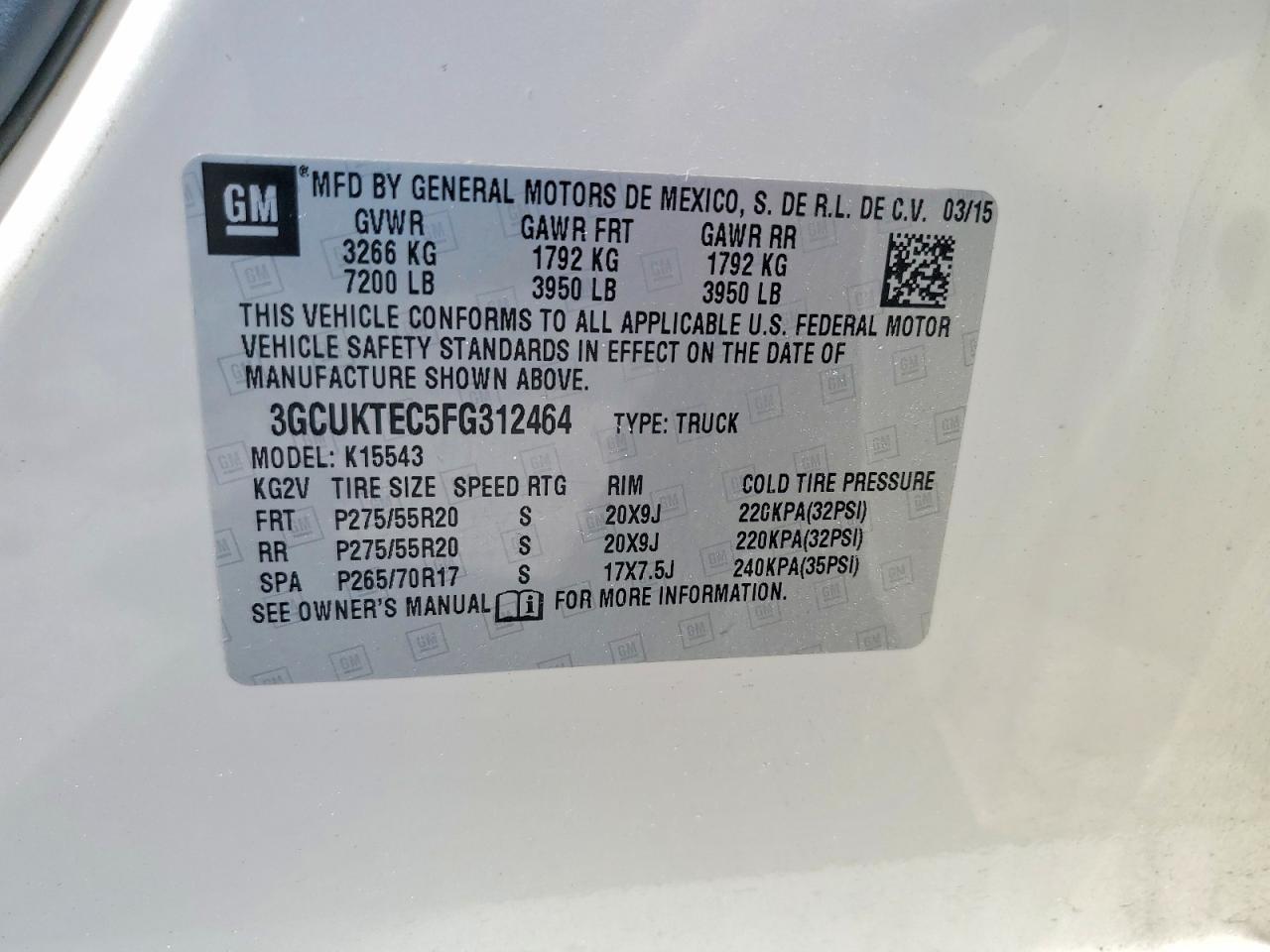 2015 Chevrolet Silverado K1500 High Country White vin: 3GCUKTEC5FG312464