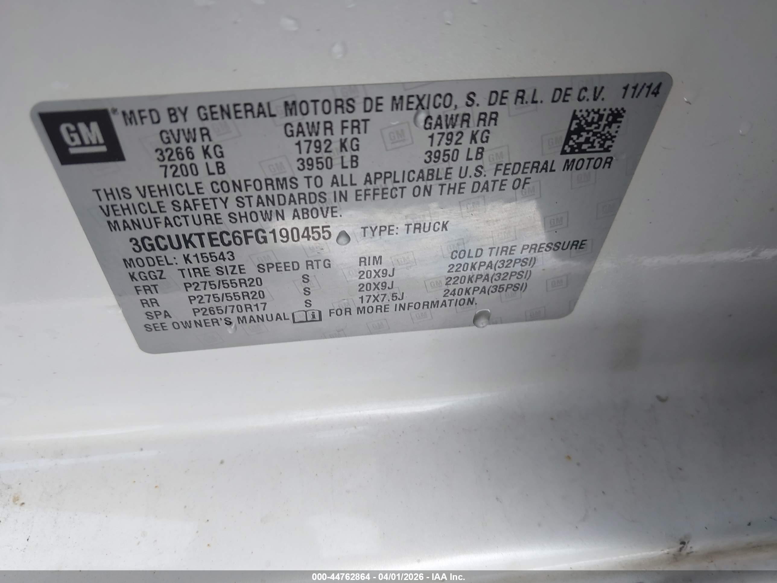 2015 Chevrolet Silverado 1500 High Country White vin: 3GCUKTEC6FG190455