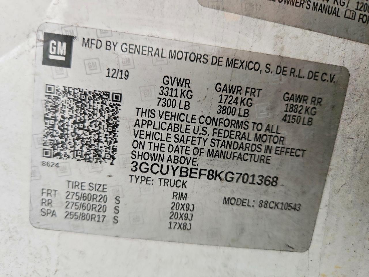 2019 Chevrolet Silverado K1500 Custom White vin: 3GCUYBEF8KG701368