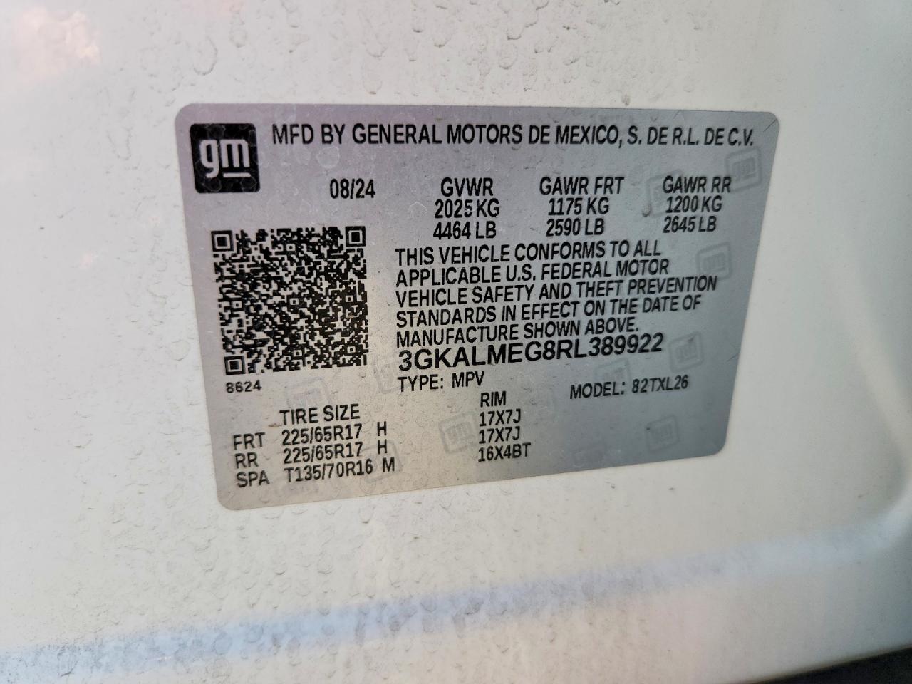 2024 Gmc Terrain Sle White vin: 3GKALMEG8RL389922