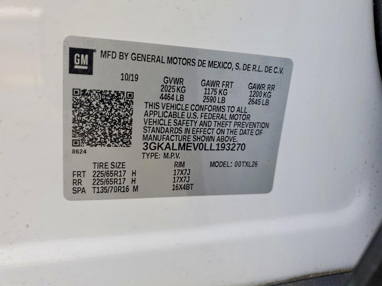 2020 Gmc Terrain Sle White vin: 3GKALMEV0LL193270