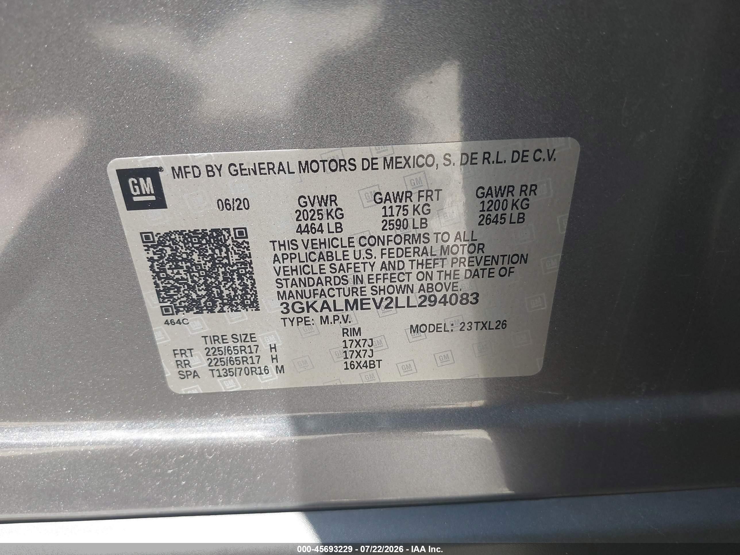 2020 Gmc Terrain Fwd Sle Gray vin: 3GKALMEV2LL294083