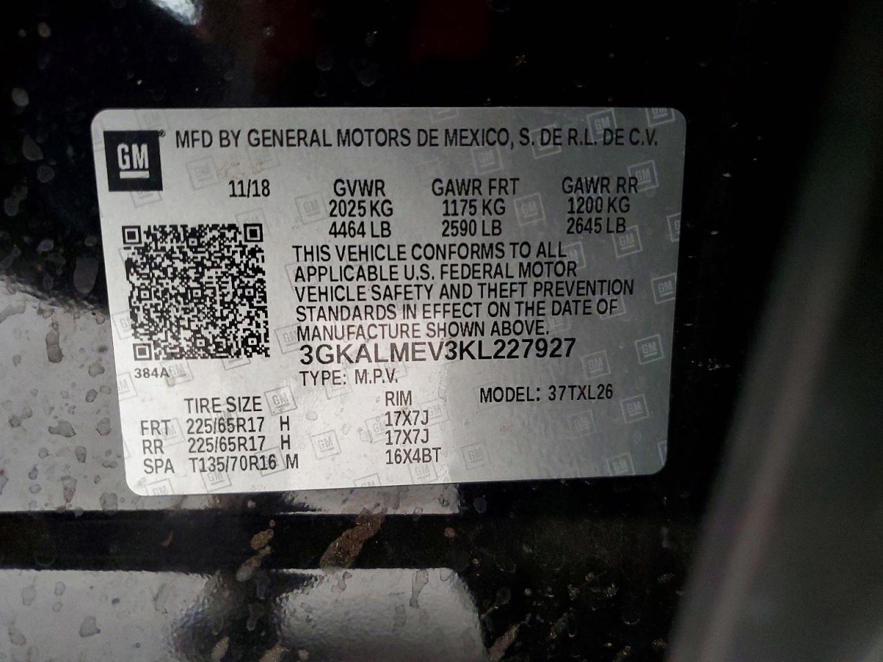 2019 Gmc Terrain Sle Black vin: 3GKALMEV3KL227927