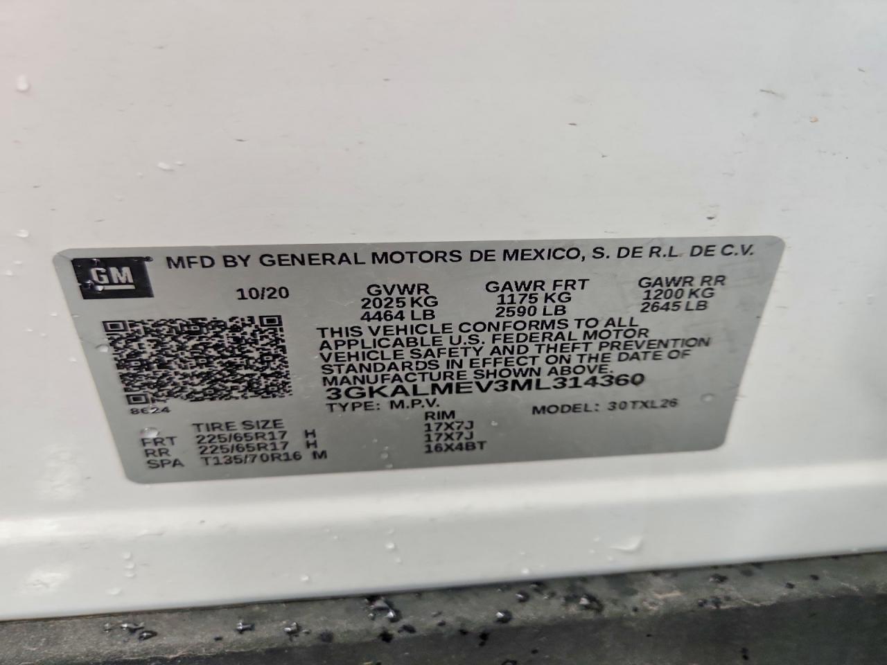 2021 Gmc Terrain Sle Белый vin: 3GKALMEV3ML314360
