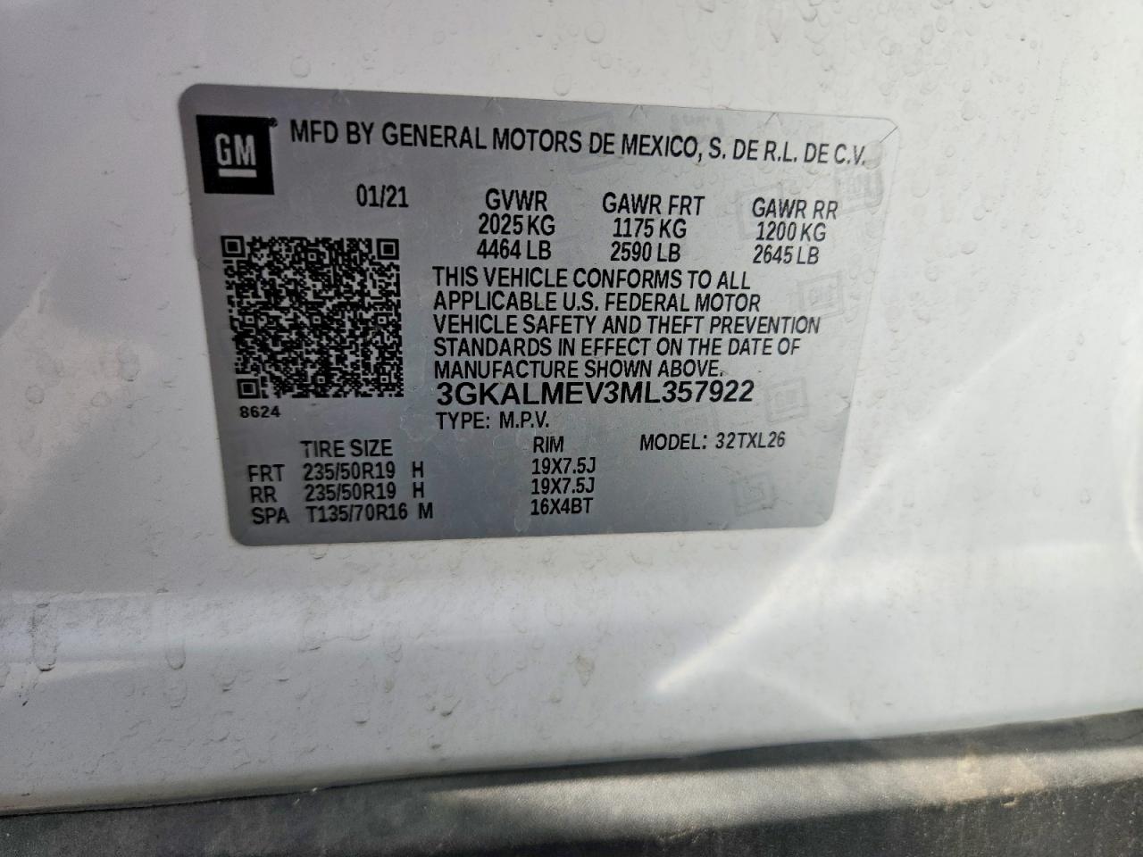 2021 Gmc Terrain Sle Белый vin: 3GKALMEV3ML357922