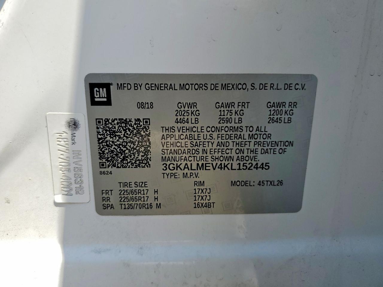 2019 Gmc Terrain Sle White vin: 3GKALMEV4KL152445