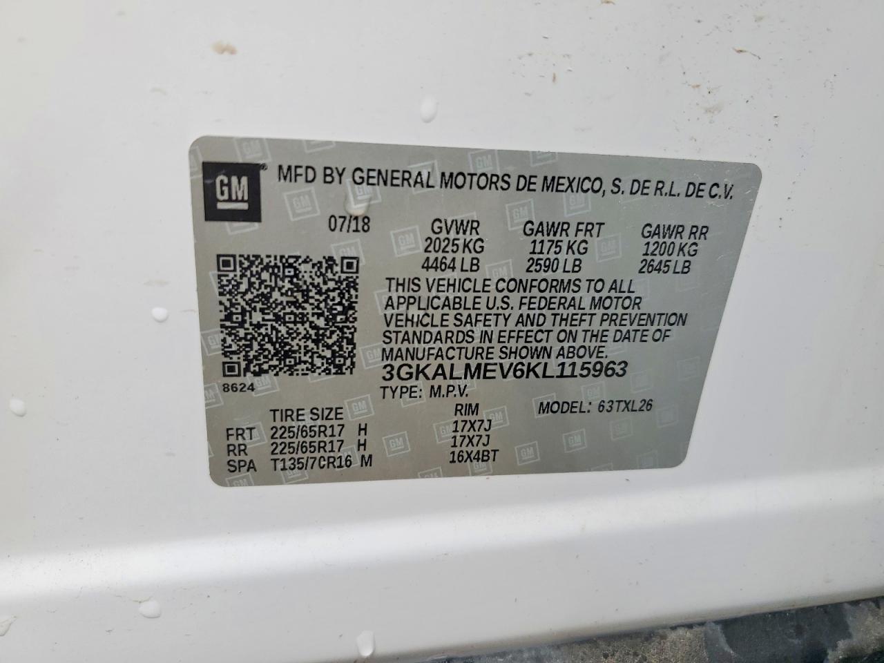 2019 Gmc Terrain Sle White vin: 3GKALMEV6KL115963