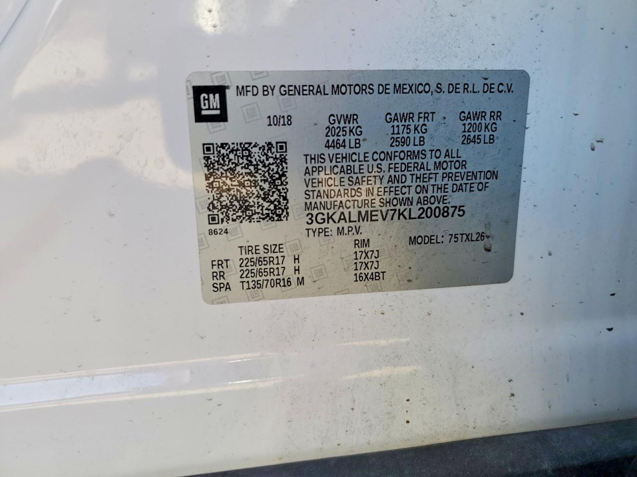 2019 Gmc Terrain Sle White vin: 3GKALMEV7KL200875