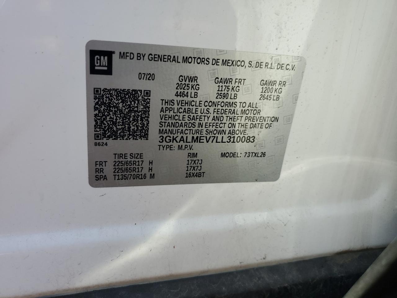 2020 Gmc Terrain Sle White vin: 3GKALMEV7LL310083