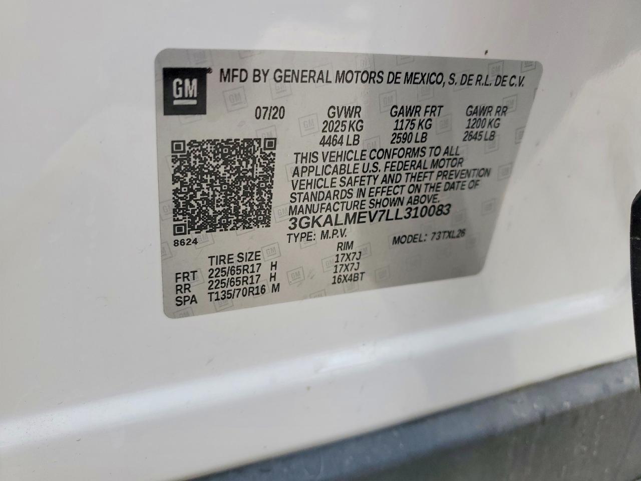 2020 Gmc Terrain Sle White vin: 3GKALMEV7LL310083