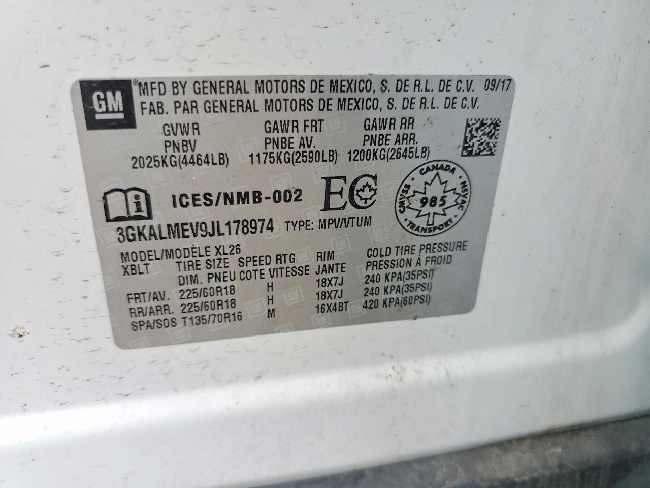 2018 Gmc Terrain Sle White vin: 3GKALMEV9JL178974
