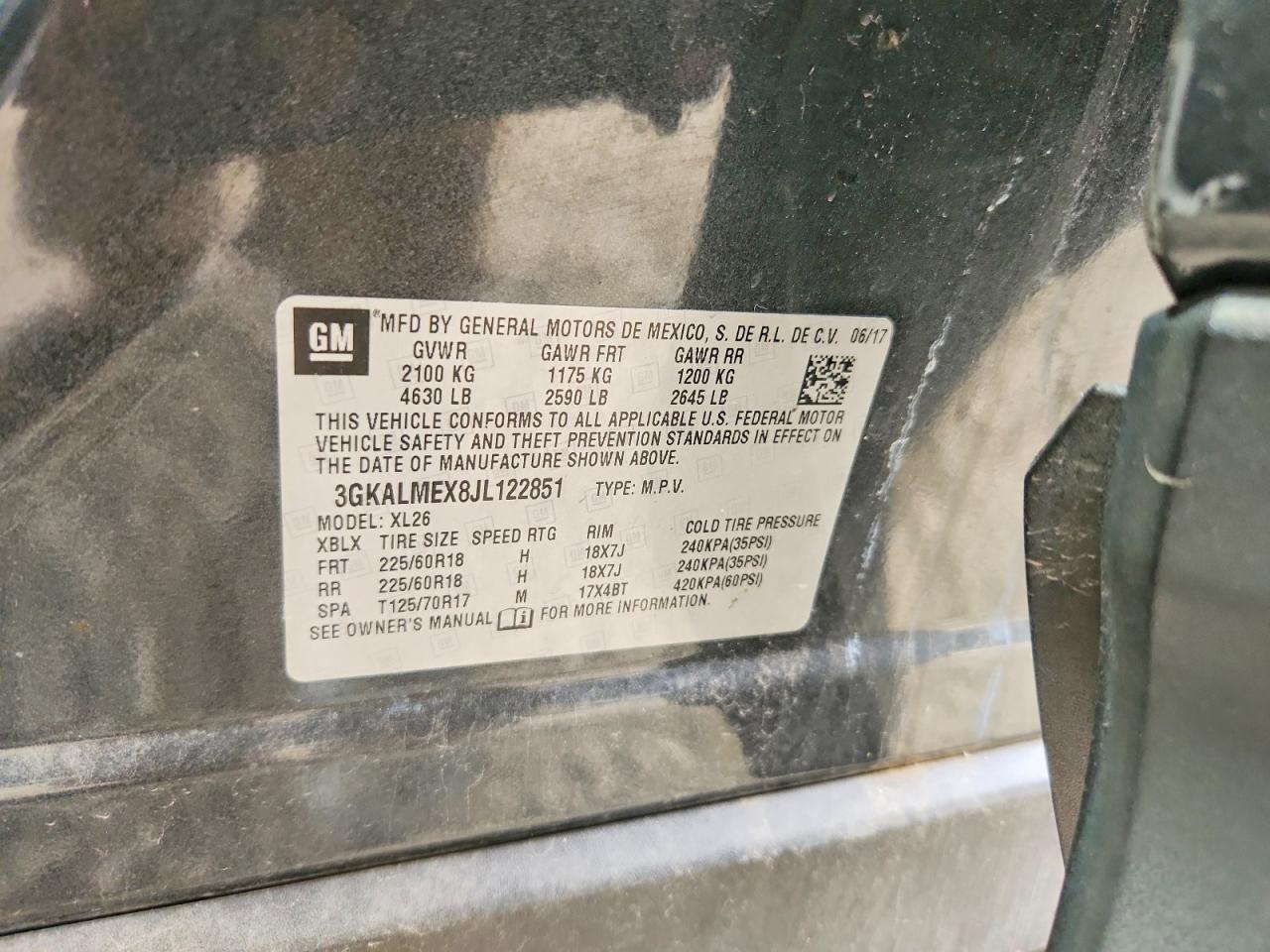2018 Gmc Terrain Sle Charcoal vin: 3GKALMEX8JL122851