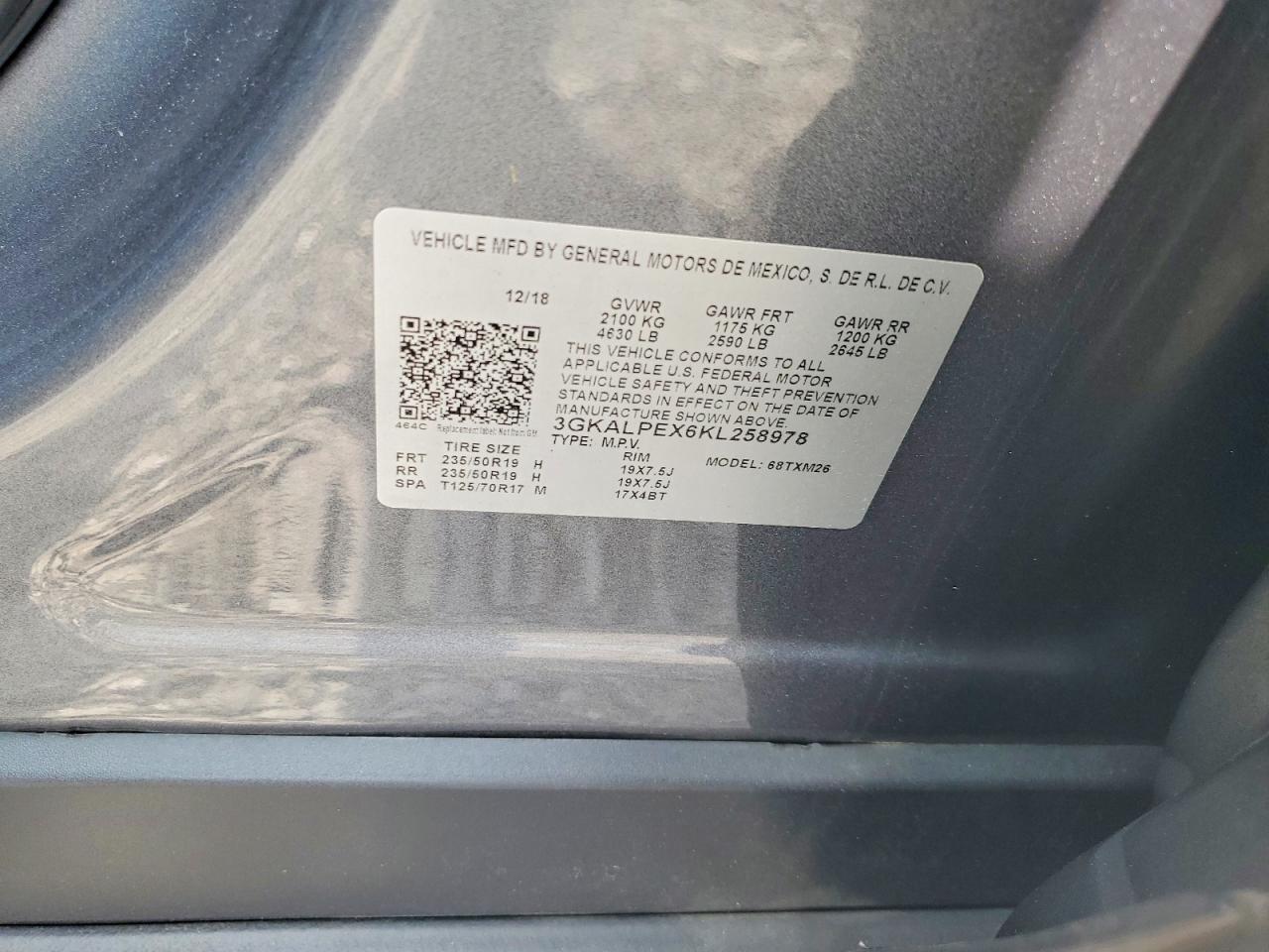 2019 Gmc Terrain Slt Charcoal vin: 3GKALPEX6KL258978