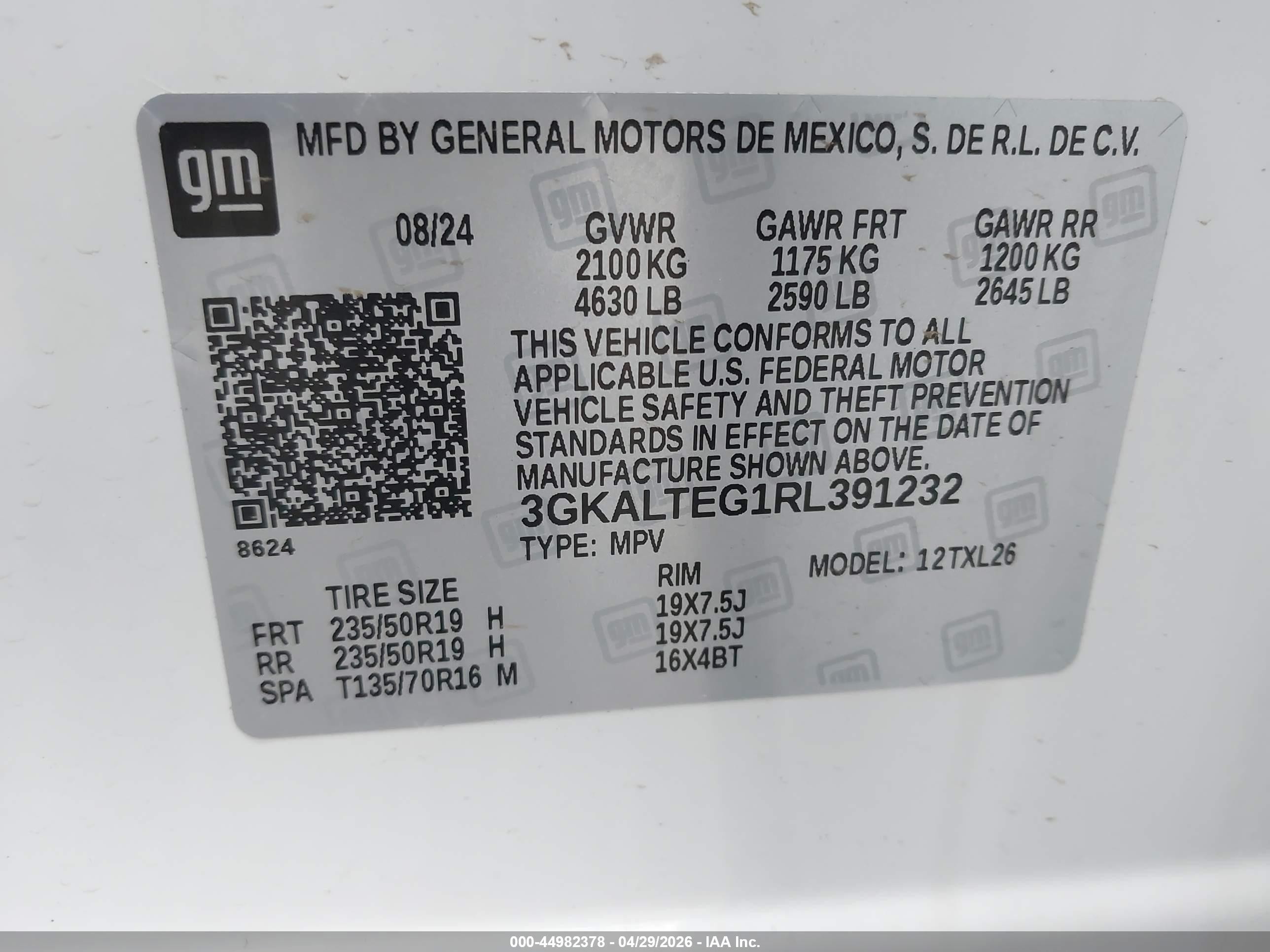 2024 Gmc Terrain Awd Sle White vin: 3GKALTEG1RL391232