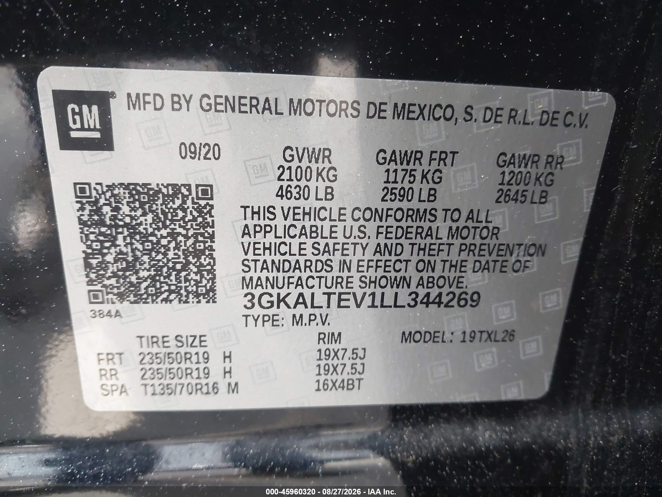 2020 Gmc Terrain Awd Sle Black vin: 3GKALTEV1LL344269