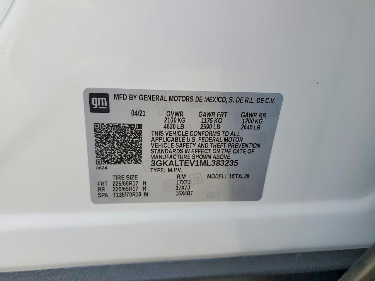 2021 Gmc Terrain Sle White vin: 3GKALTEV1ML383235