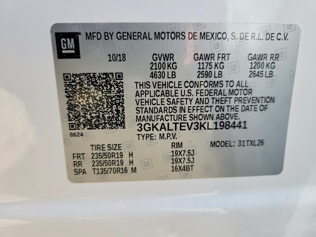 2019 Gmc Terrain Sle White vin: 3GKALTEV3KL198441