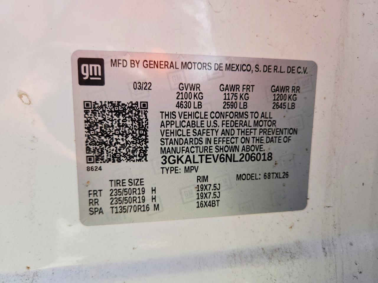 2022 Gmc Terrain Sle White vin: 3GKALTEV6NL206018