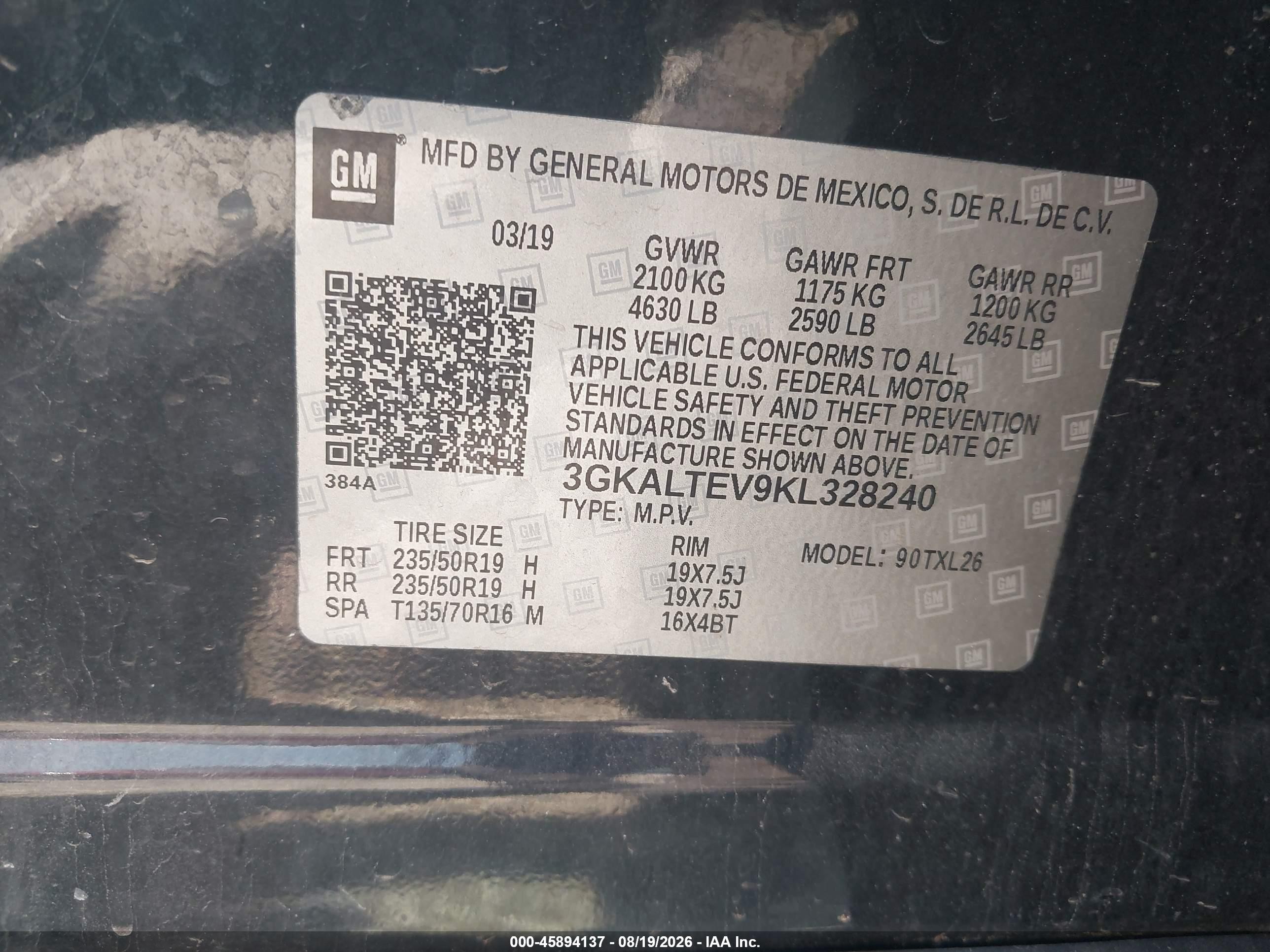 2019 Gmc Terrain Sle Black vin: 3GKALTEV9KL328240